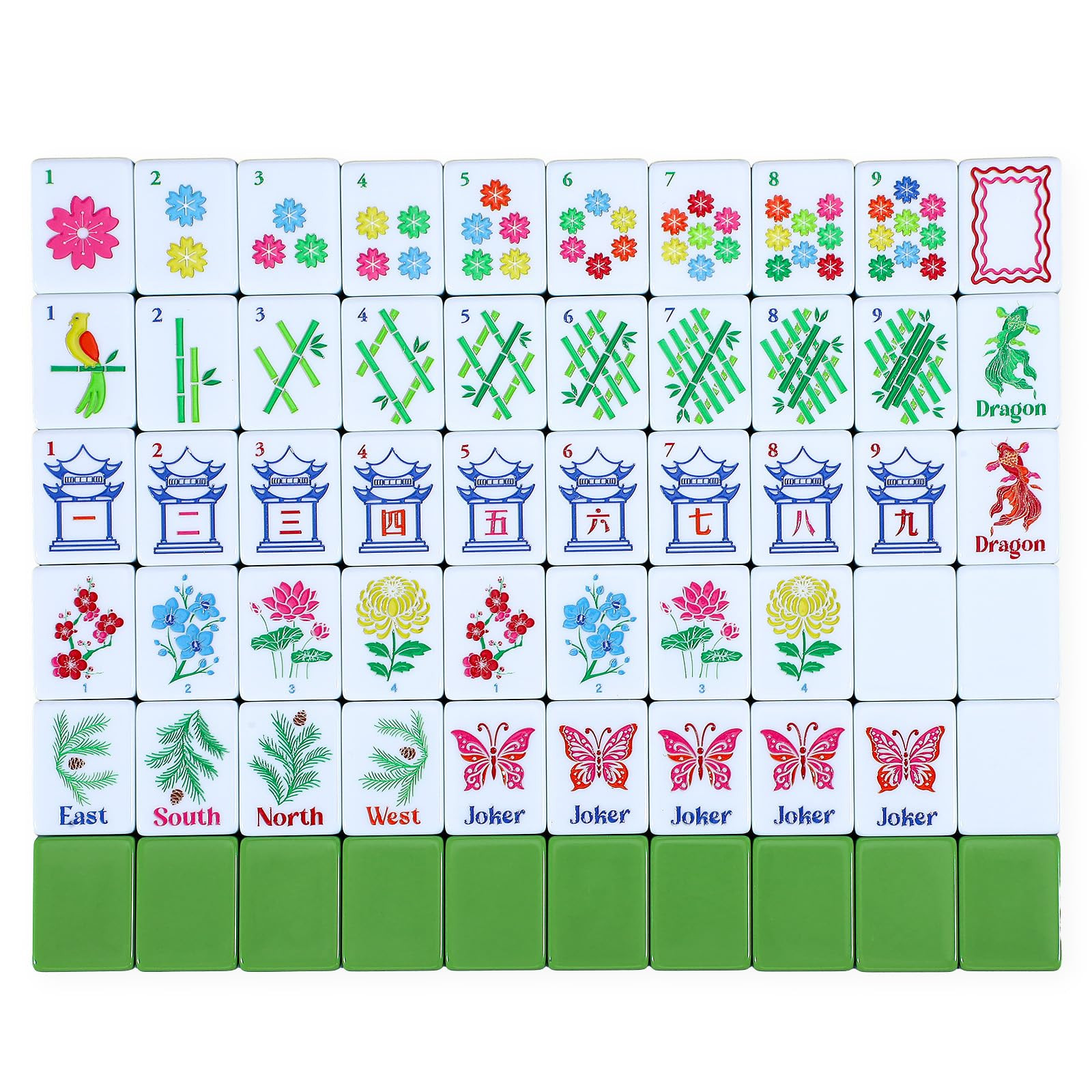160 Pcs American Mahjong Only, 1.2 x 0.8 Inches Green Back Melamine Mahjong Tiles, Hand Carved Pa... | Amazon (US)