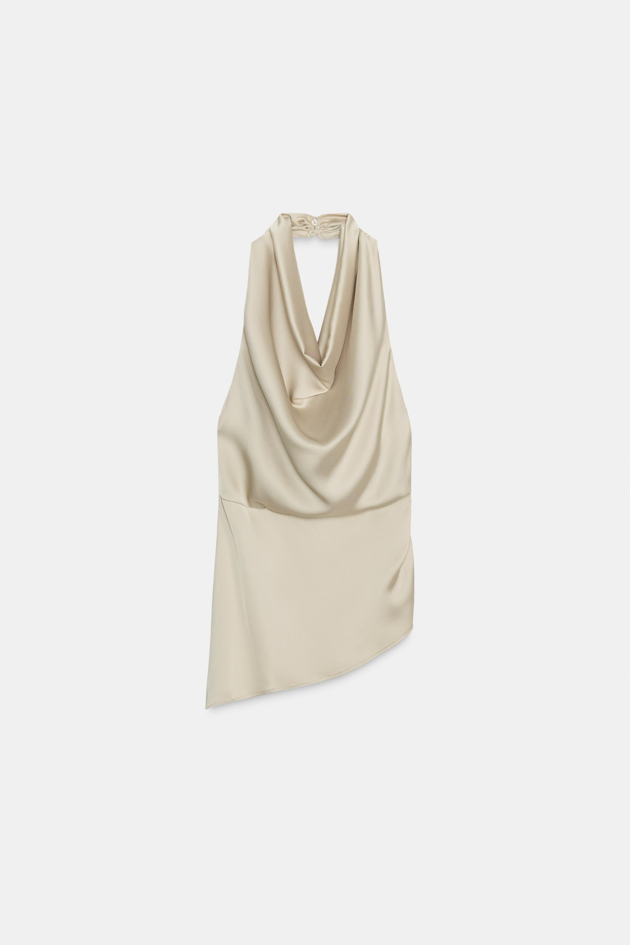 ASYMMETRIC SATIN HALTER TOP | Zara UK