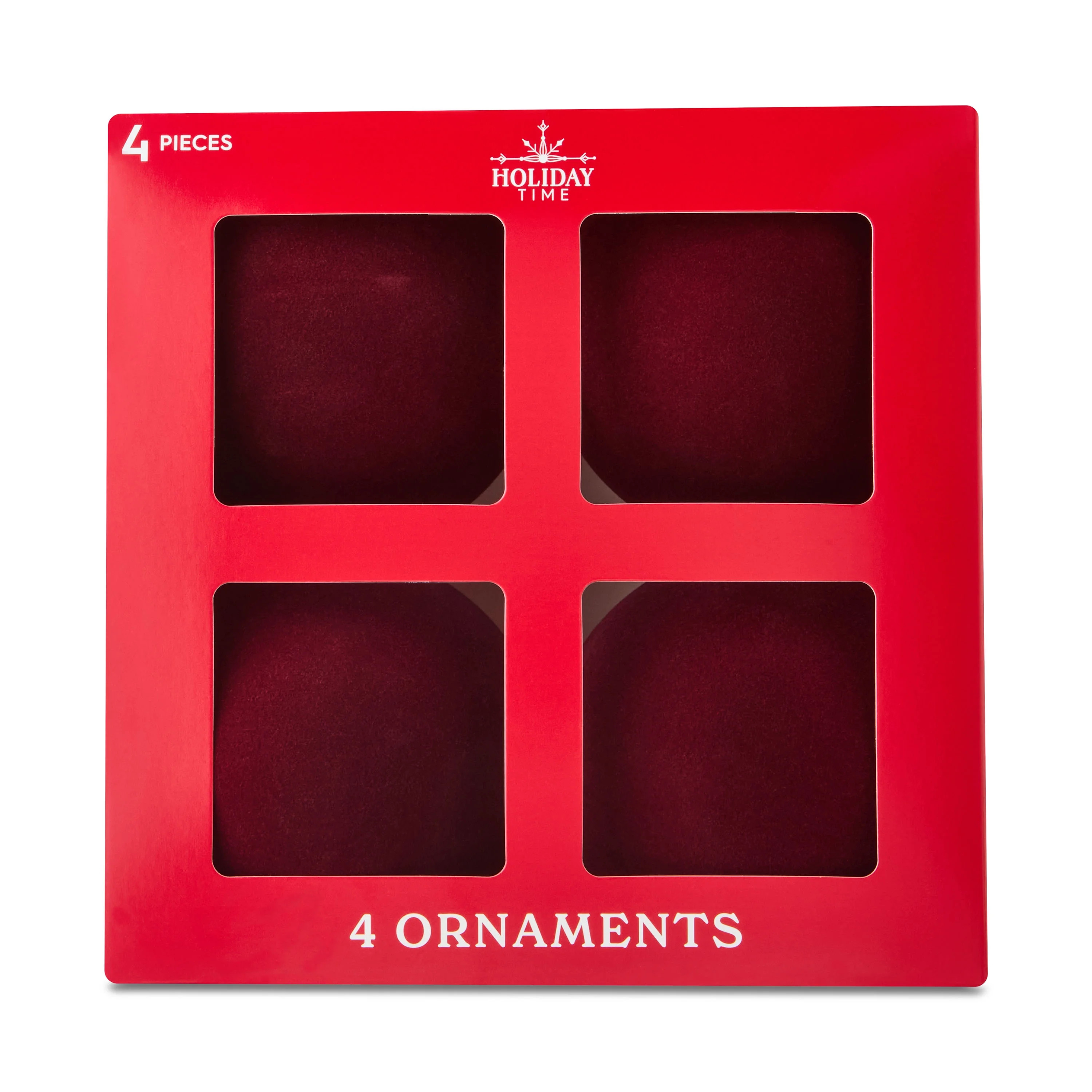 4 Count Dark Red Velvet-Feel Ball Christmas Ornaments, 4.5", by Holiday Time | Walmart (US)