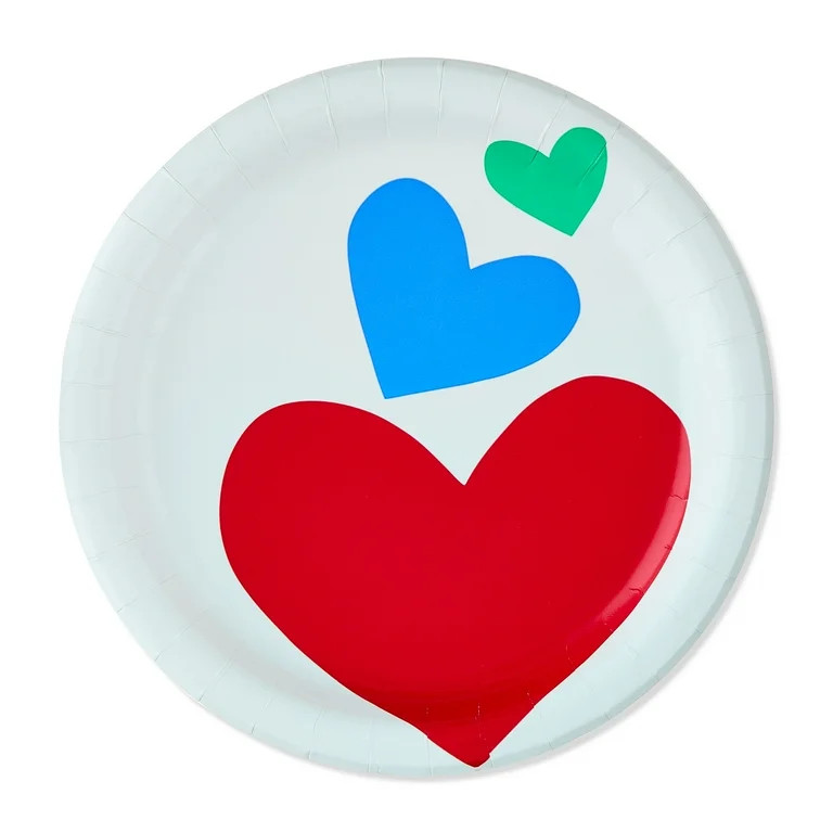Disposable Paper Plates, 7", Multicolor Hearts, 20 Count, Valentine's Day by Way To Celebrate | Walmart (US)