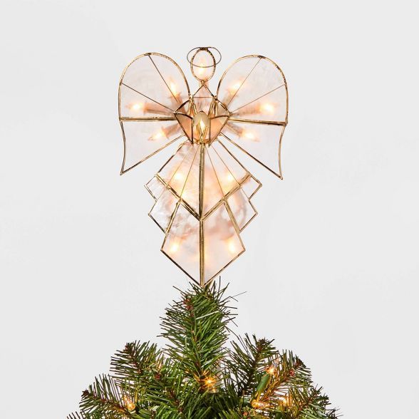 11.75in 16 Light Capiz Angel Tree Topper Clear/Gold - Wondershop&#8482; | Target