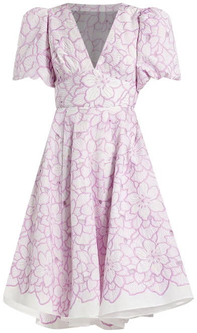 Mac Duggal Embroidered Floral V-Neck Short Puff Sleeves Fit And Flare Dress | Dillard's | Dillard's