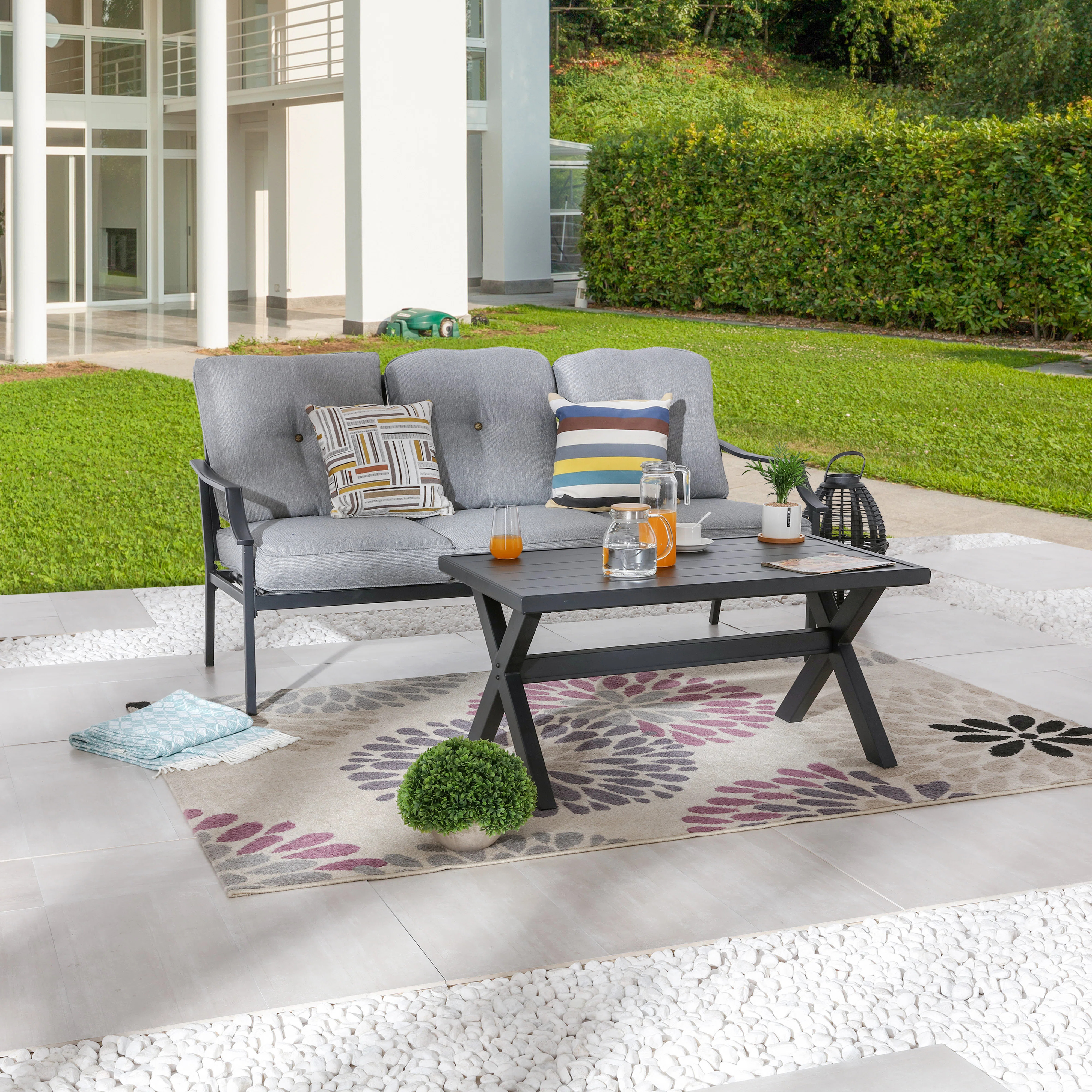 Winston Porter 2-Piece Metal Outdoor Conversation Set With Cushioned Sofa And Coffee Table | Wayf... | Wayfair North America