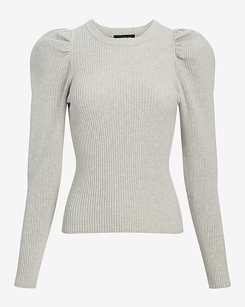 Ribbed Puff Sleeve Sweater | Express