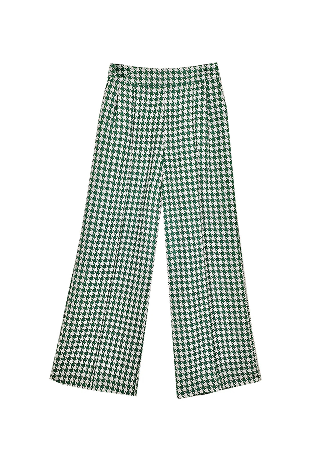 BURU x Mary Orton Center Seam Trousers - Green Houndstooth | Shop BURU