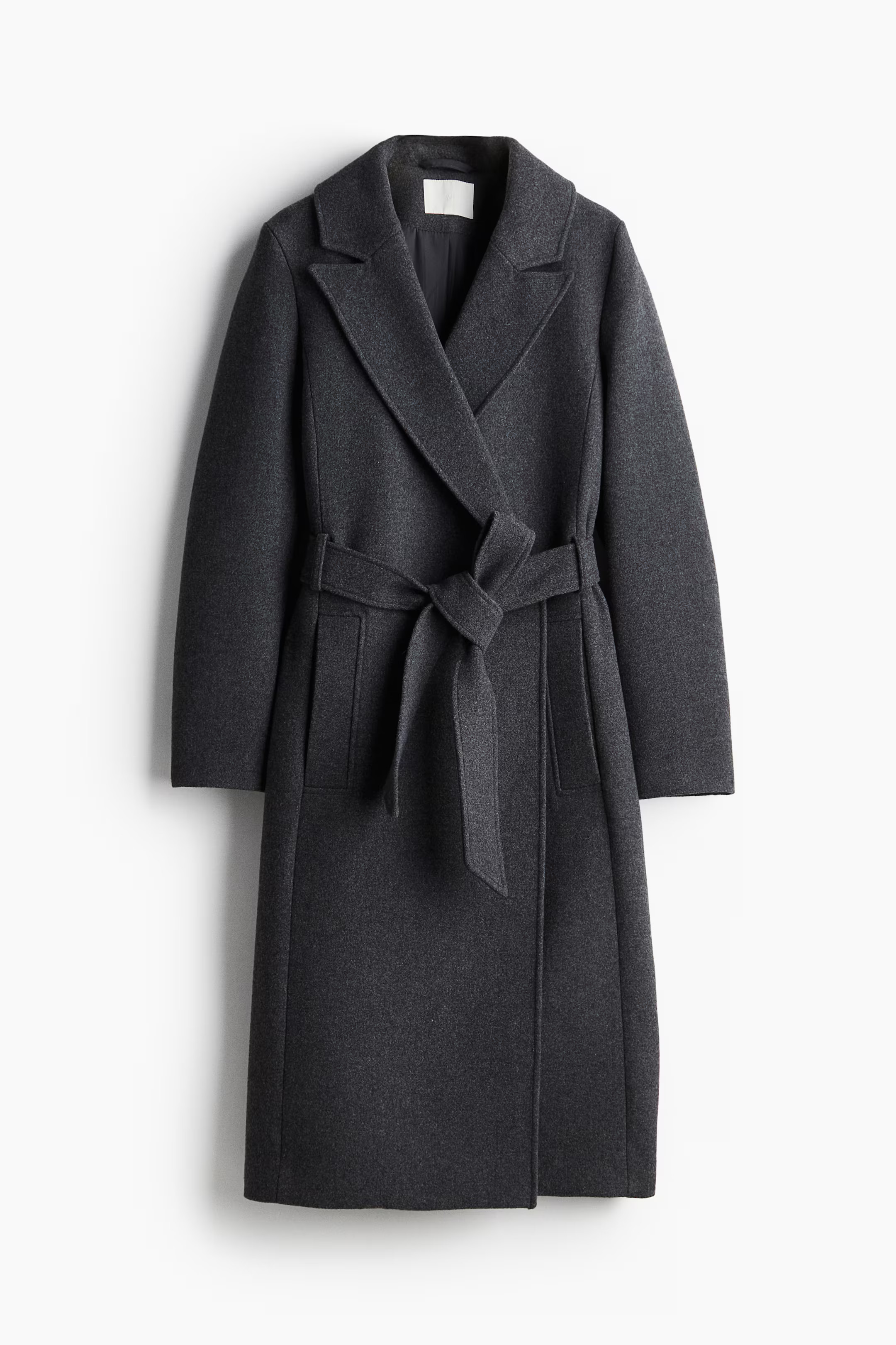 Tie Belt Coat - Long sleeve - Long - Dark gray - Ladies | H&M US | H&M (US + CA)