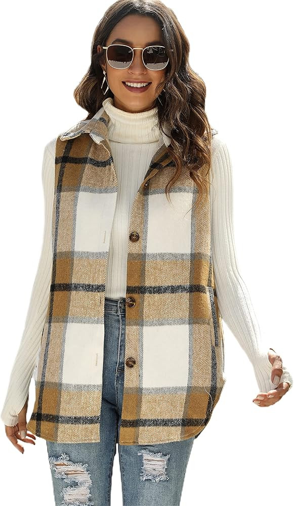 Tanming Plaid Vest Shacket Shirt Jacket | Amazon (US)