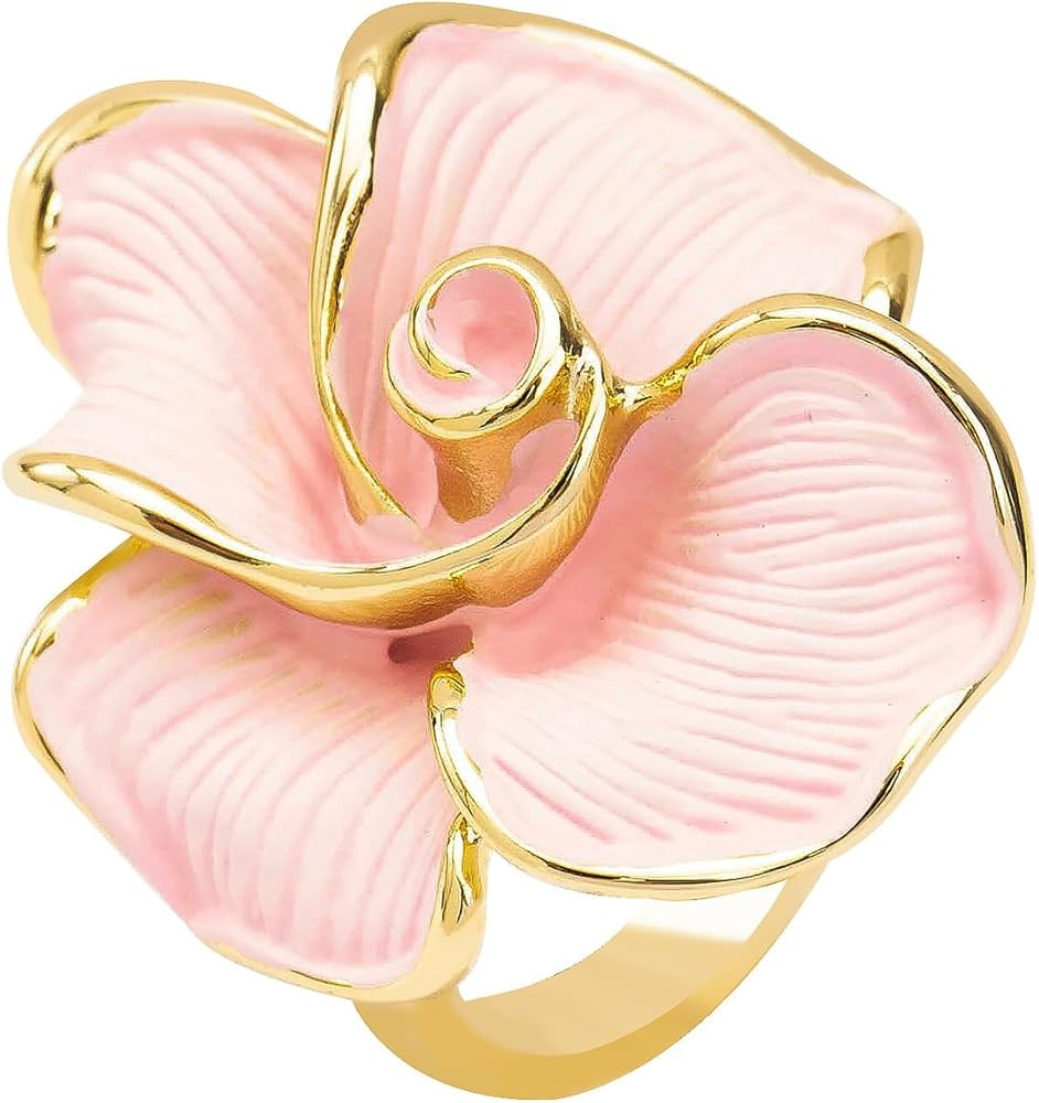 Kokoma Elegant Pink Enamel Rose Flower Ring for Women, Adjustable Open Band Floral Statement Wedd... | Amazon (US)