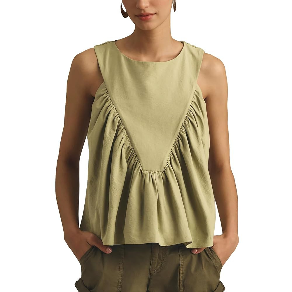 Hixiaohe Shirred Swing Tank Tops for Women Fashion Flowy Sleeveless Shirts Casual Crew Neck Blous... | Amazon (US)