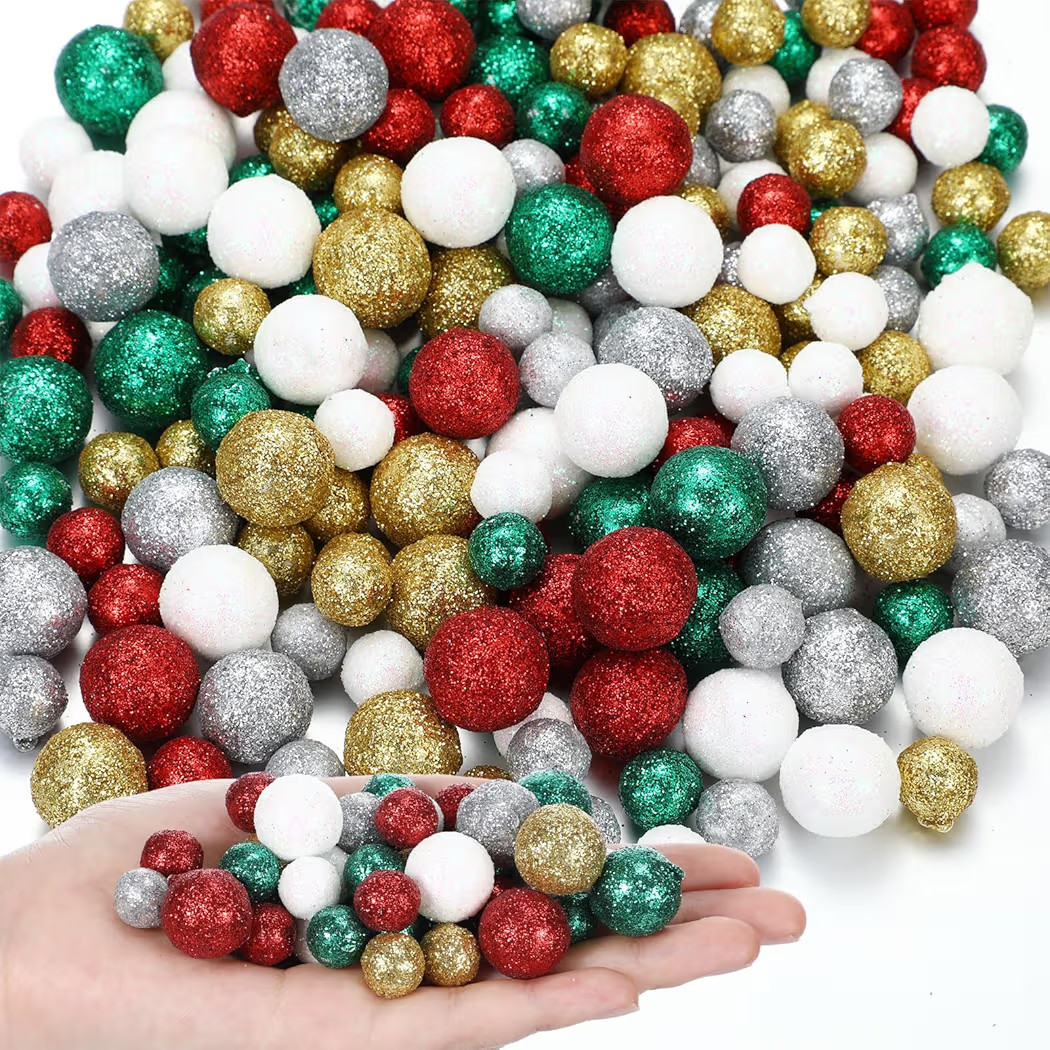 Pangda 200 Pcs Christmas Multi Colored Foam Balls 5 Colors of Christmas Glitter Vase Fillers Xmas... | Amazon (US)