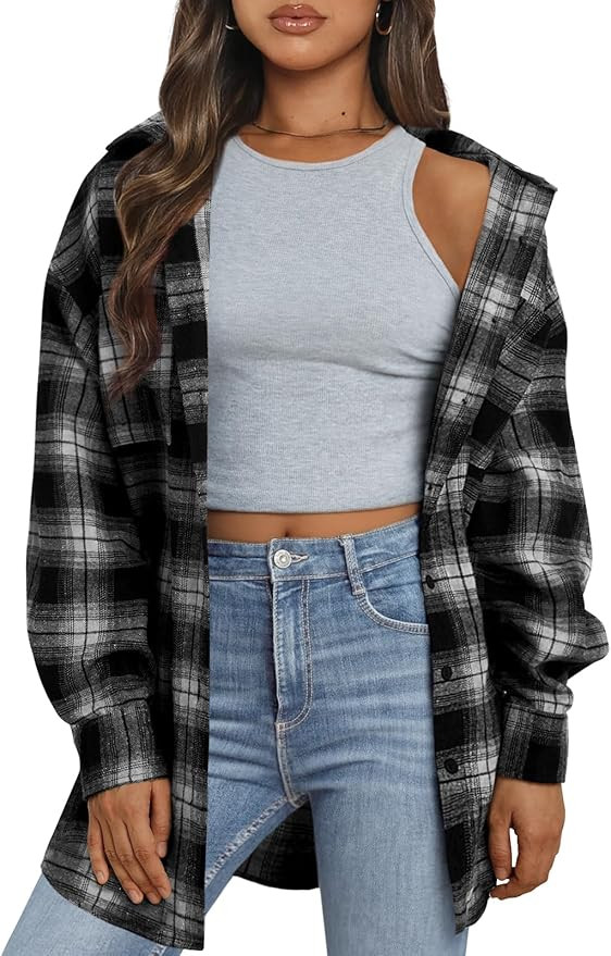 Trendy Queen Women Shackets Long Sleeve Flannel Shirts Button Down Blouse Plaid Tops Fall Outfits... | Amazon (US)