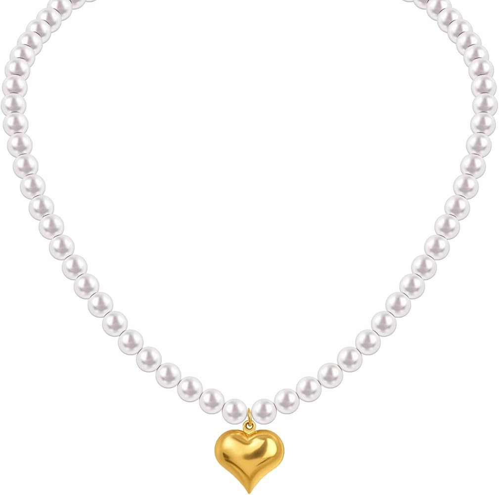Cute Necklace for Women 18K Gold Plated Dainty Pearl Chain Choker Necklaces Trendy Jewelry Gift | Amazon (US)