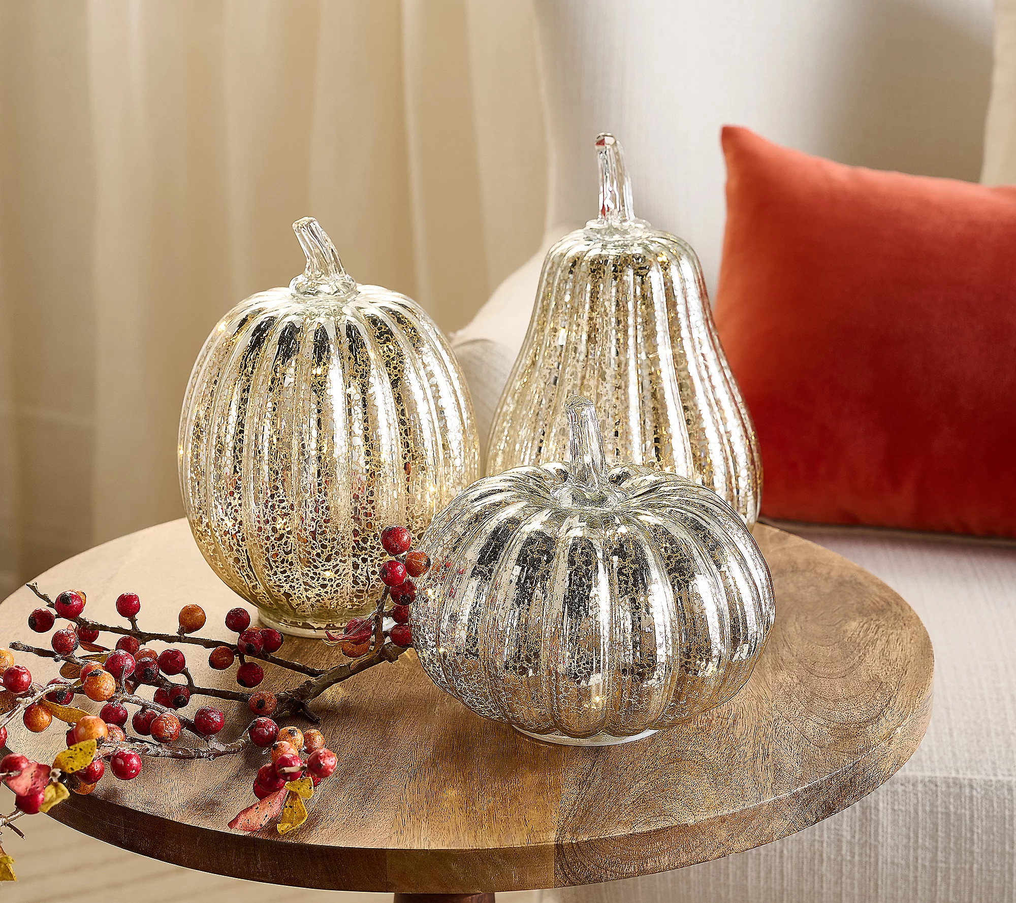 Home Reflections Set of 3 Lit Mercury Class Pumpkins | QVC