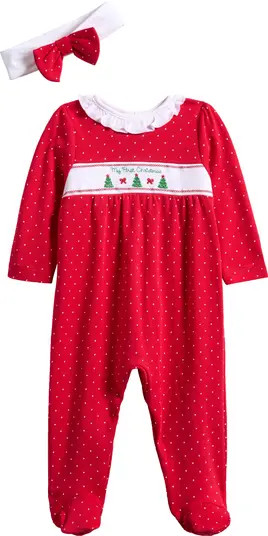 Little Me Dainty Trees Cotton Footie & Headband Set | Nordstrom | Nordstrom