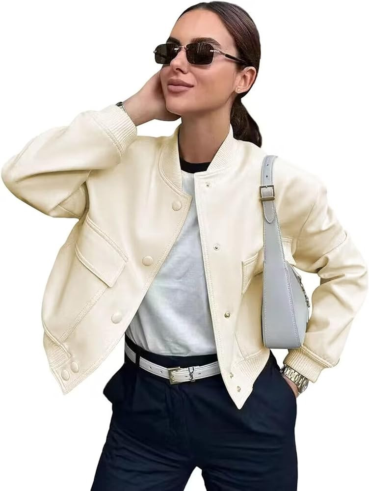 Bomber jacket Women Autumn Winter Cropped Jacket Black Brown Khaki Varsity Jacket Coat | Amazon (US)
