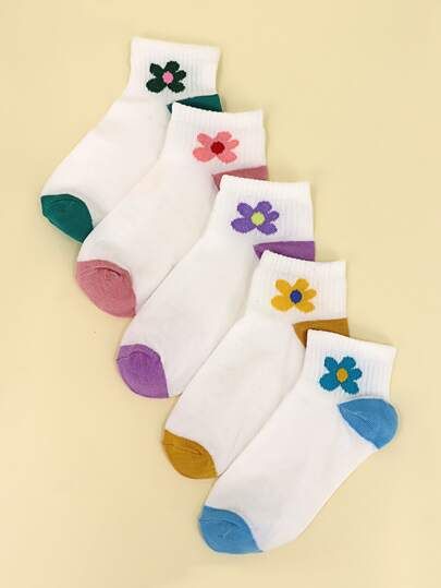 5pairs Flower Print Ankle Socks | SHEIN
