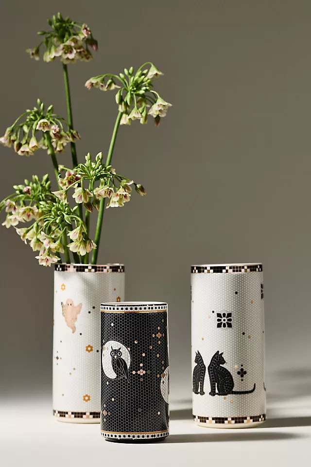 Bistro Tile Stoneware 24k Gold Accent Halloween Vase | Anthropologie (US)