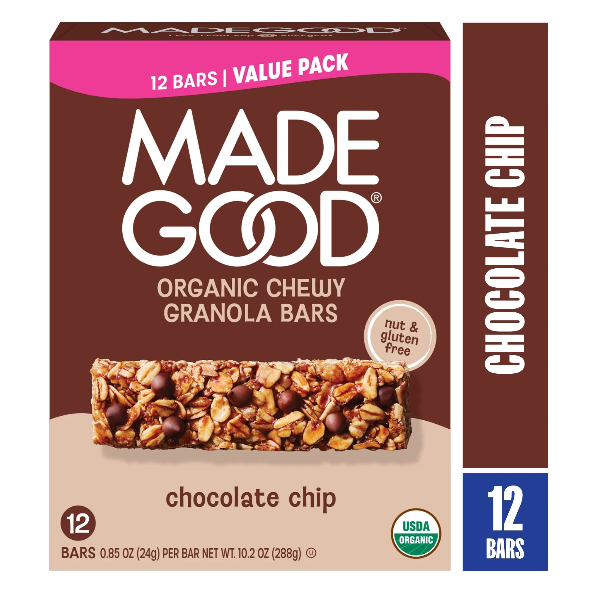 MadeGood Chocolate Chip Granola Bars, 12 Healthy Snack Bars, 0.85 oz Each | Walmart (US)