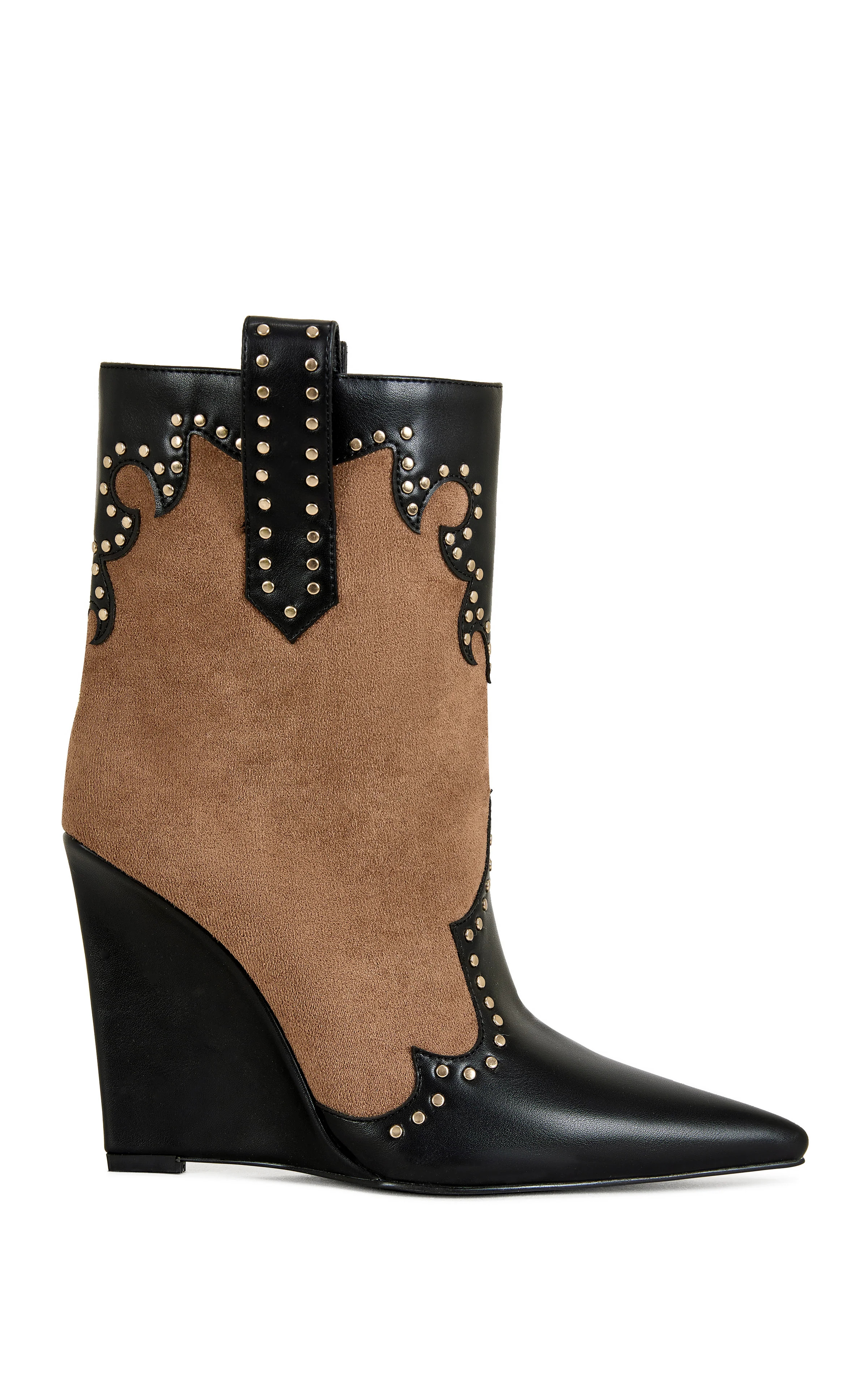 TALLULAH-COGNAC WESTERN WEDGE BOOTIE | Azalea Wang