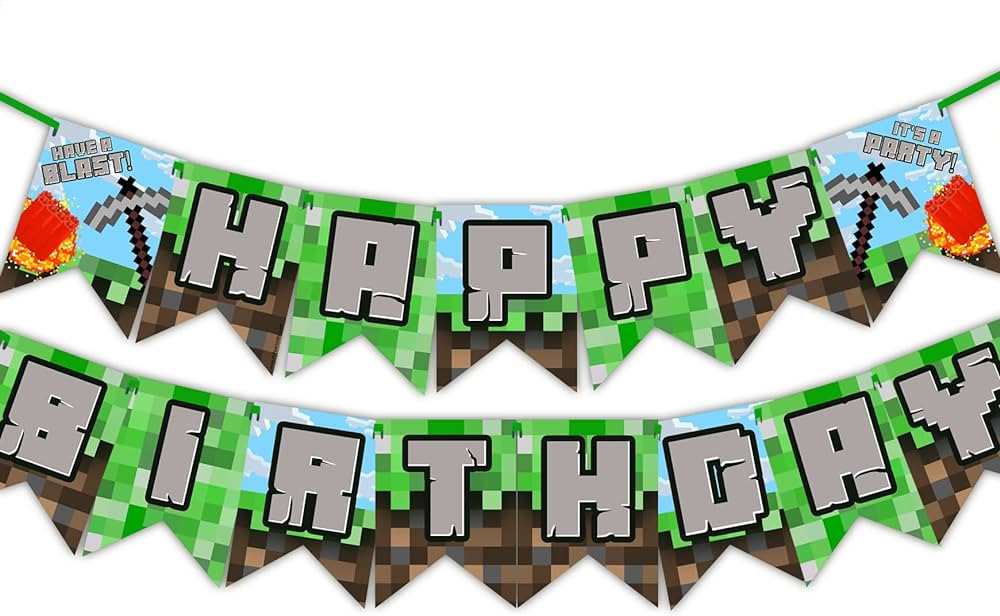 Pixel Blast Birthday Banner Pennant - Mining Party Supplies - Pixel Party Decorations - Mining Ba... | Amazon (US)