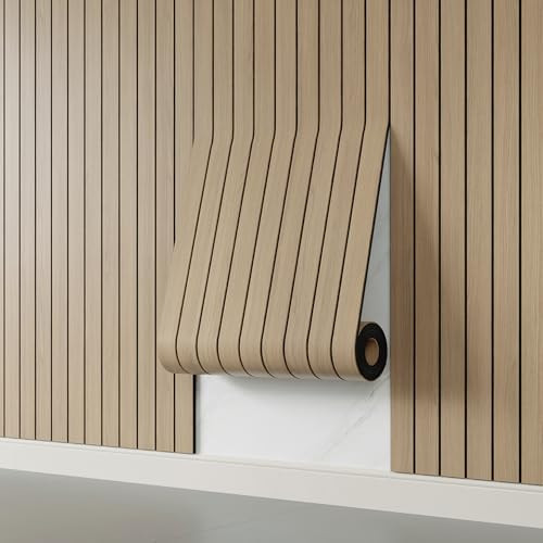 PVC Slat Wall Panel Peel and Stick 118"x 15.7" Faux Oak Grain Wood Slat Panel Self-Adhesive Wallp... | Amazon (US)