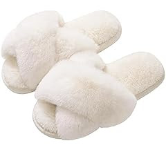 Evshine Women's Fuzzy Slippers Cross Band Memory Foam House Slippers Open Toe | Amazon (US)