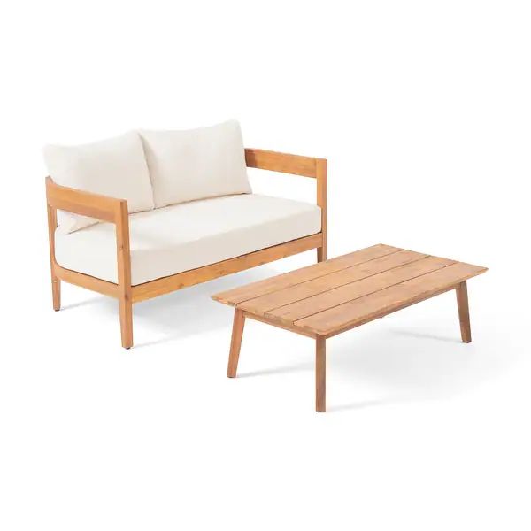 Brooklyn Outdoor Acacia Wood Loveseat Set with Coffee Table by Christopher Knight Home | Bed Bath & Beyond