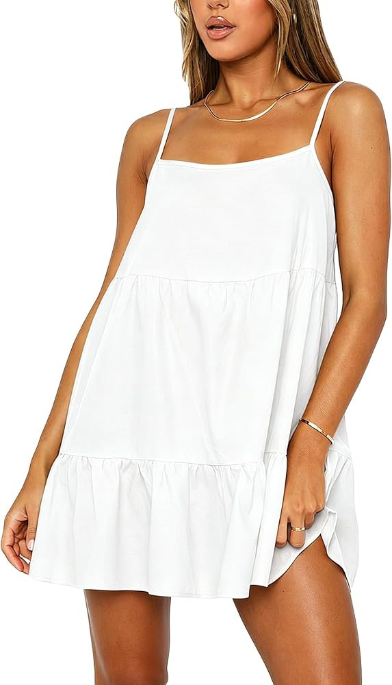 Babydoll Dress for Women Spaghetti Strap Swing Dresses Sleeveless Short Flowy Dress Summer Loose ... | Amazon (US)
