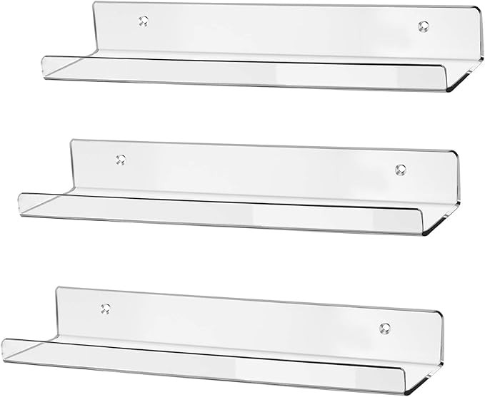 hblife 15" Clear Acrylic Floating Wall Ledge Shelf, Wall Mounted Nursery Kids Bookshelf, Invisibl... | Amazon (US)