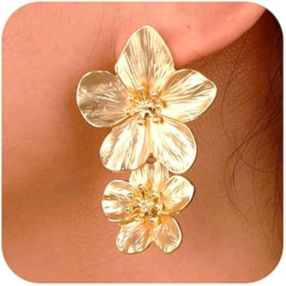Wiwpar Large Double Flower Earrings for Women Boho Statement Flower Earrings Bohemian Elegant Chi... | Amazon (US)