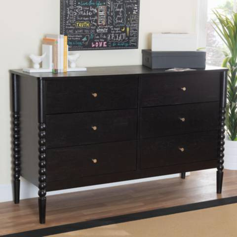 Baxton Studio Lucera 49 3/4" Wide Black 6-Drawer Dresser | Lamps Plus