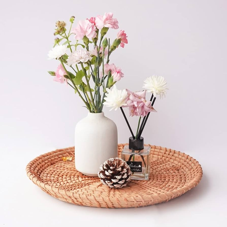 11inch Round Decor Rattan Centerpiece Tray for Candle Vase Holder Keys Remote Tray for Entryway T... | Amazon (US)