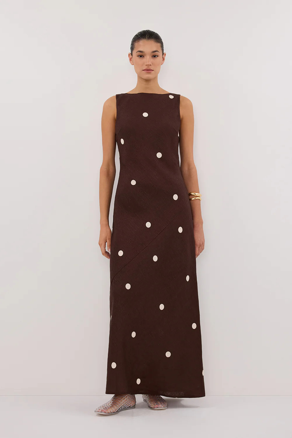 BEVERLY BITTER CHOC SPOT LINEN MIDI DRESS | DISSH