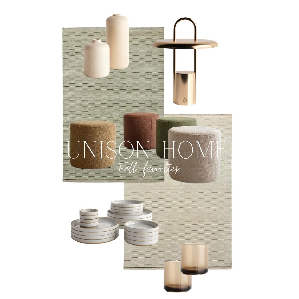 Some of my fall favorites from Unison!
Dinnerware, glassware, & the prettiest rugs & ottomans!!
I love this brass portable lamp paired with the maple tone of the bud vases! #ad
#UnisonHome #LiveWellTogether