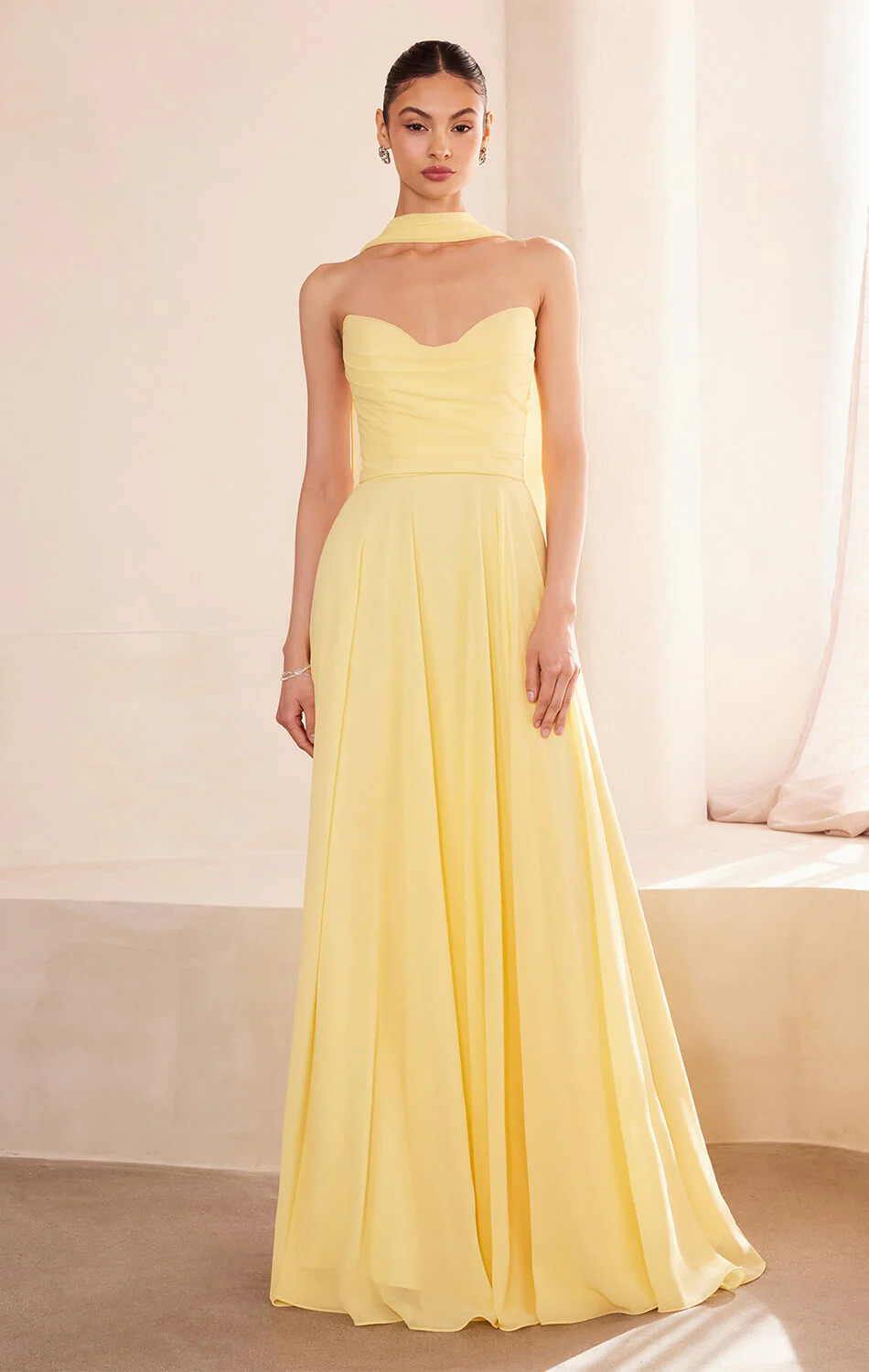 Ella Gown - A-line Strapless Chiffon Dress With Scarf | Lady Black Tie