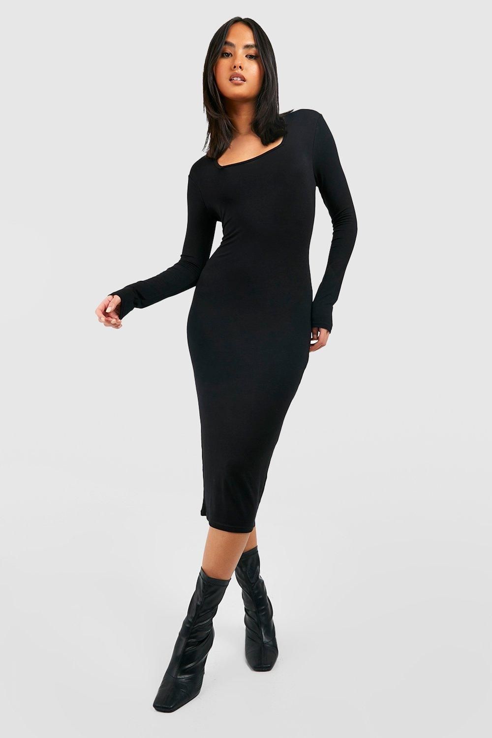 Womens Basic Square Neck Midi Dress - Black - 10 | Boohoo.com (US & CA)