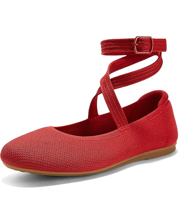 Arromic Flats for Women Round Toe Ballet Flats with Ankle Straps Ballerina Flat Shoes Women Dress... | Amazon (US)