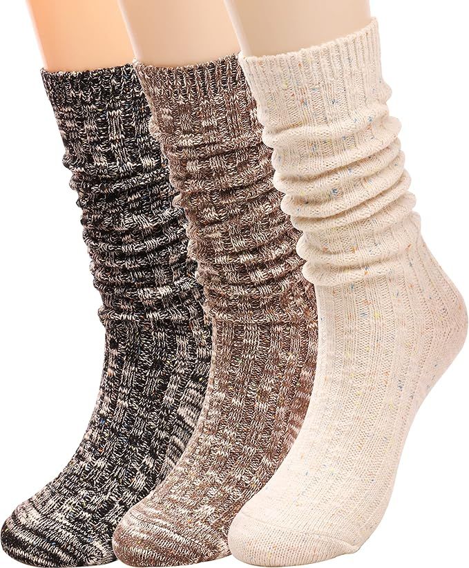 TINTAO Women's Socks Cotton Knit Casual Crew Socks Thick Knit Warm Wool Slouch Socks Gift Socks f... | Amazon (US)