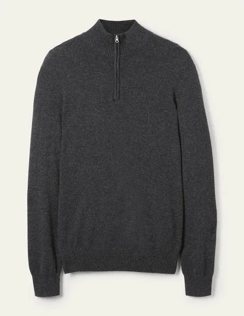 Cashmere Half-Zip Jumper Dark Grey Melange Men Boden | Boden (US)