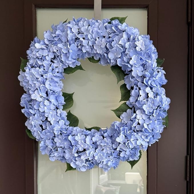 Capri 23" Large Blue Silk Hydrangea Wreath, All-Season UV Resistant Front Door Wreath with 16 Ful... | Amazon (US)