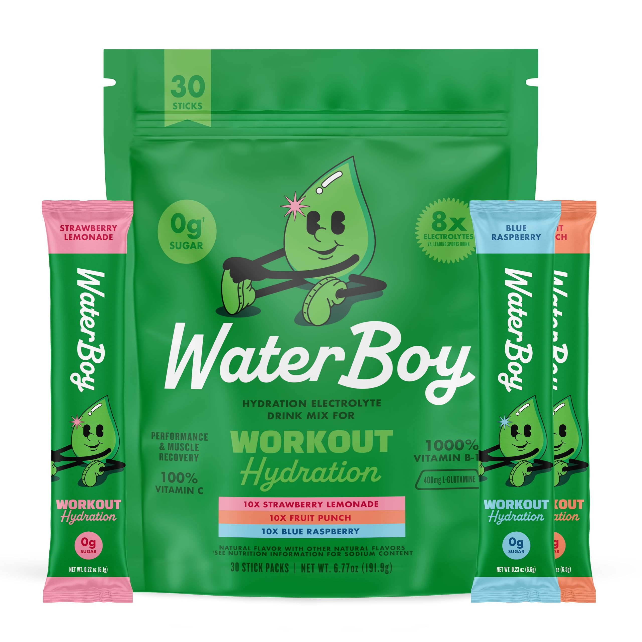 Waterboy Workout Hydration | 2,960mg Sugar Free Electrolyte Powder Packets | L-Glutamine + Vitami... | Amazon (US)