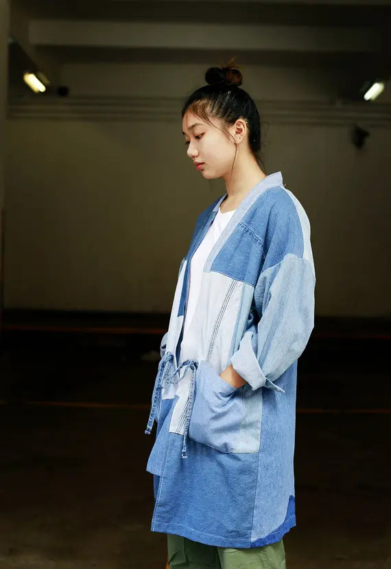 Denim Patchwork Long Kimono | Etsy | Etsy (US)