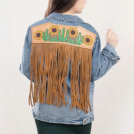 AD American Darling ADJKT007-L Genuine leather Hand tooled hand carved Women 100% cotton Denim jacket dress ladies girl | Walmart (US)