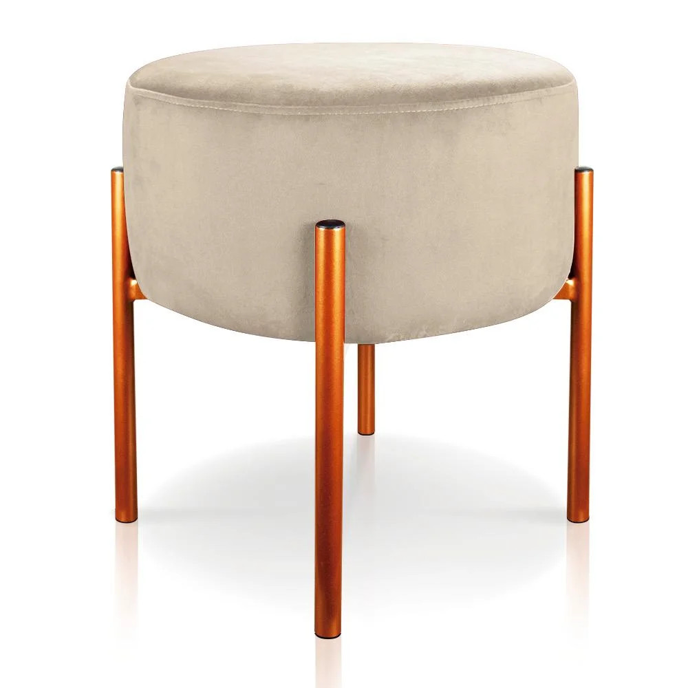 Puff Iron Suede Bege Base Metálica Cobre - D'Rossi - Camicado | Camicado (BR)