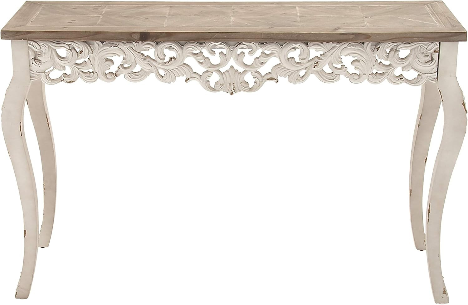 Deco 79 56564 Natural & White Wood Console Table with Decorative Wood Carvings, 46” x 30” | Amazon (US)