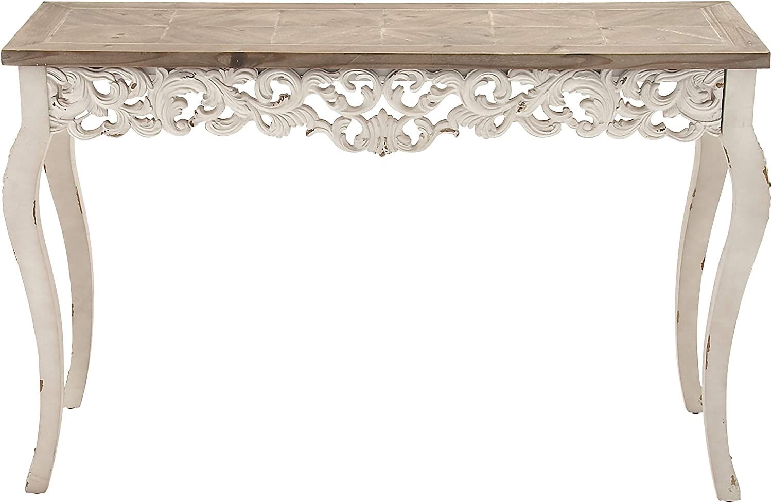 Deco 79 56564 Natural & White Wood Console Table with Decorative Wood Carvings, 46” x 30” | Amazon (US)