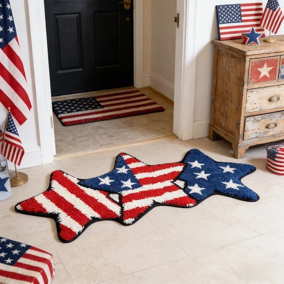 AOMXGD 4th of July Patriotic Area Rug, American Flag Stars & Stripes Faux Plush Bath Mat, Thick S... | Walmart (US)