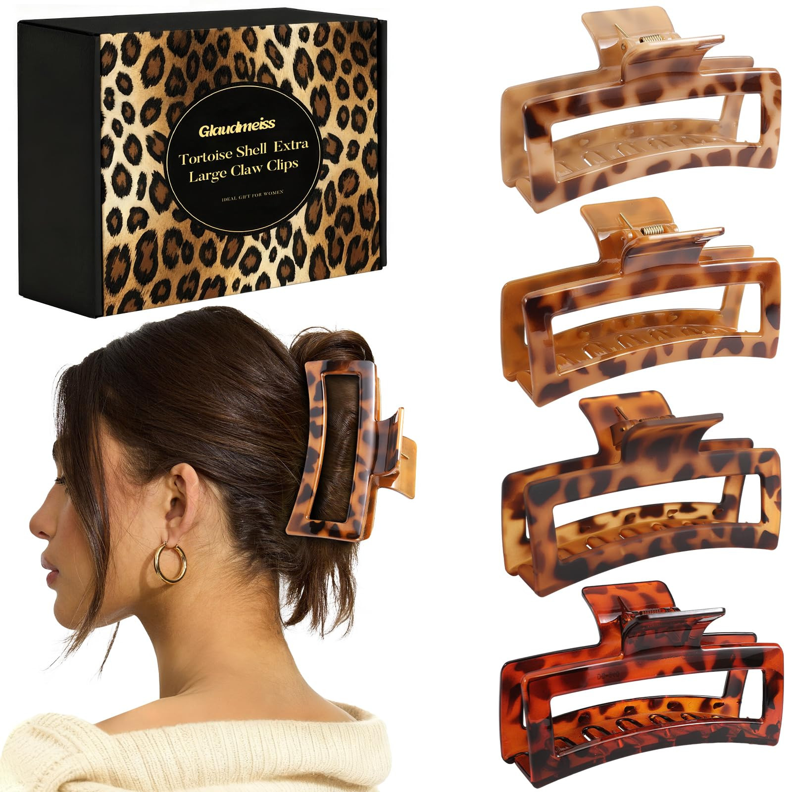 4 PCS 5 Inch Extra Large Claw Clips for Women, Tortoise Shell Jumbo Claw Clips for Thick Long Cur... | Amazon (US)