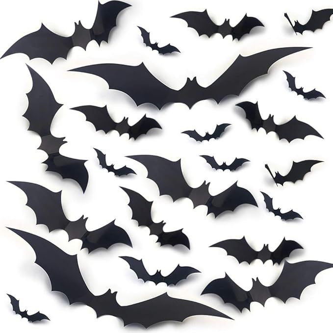 Halloween Bats Wall Decals 56pcs Bat Wall Stickers Halloween 3D Bats for Wall Decoration 4 Size | Amazon (US)