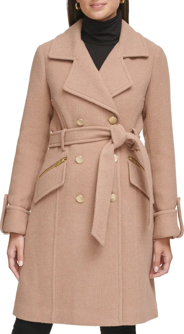 GUESS Double Breasted Belted Wool Blend Coat | Nordstromrack | Nordstrom Rack